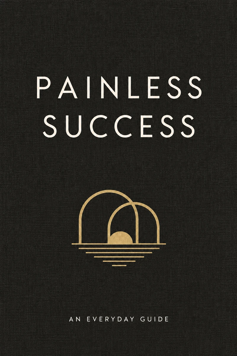 Painless Success — An everyday guide. Illustrated charcoal cover with an ivory title and a sand-gold emblem.