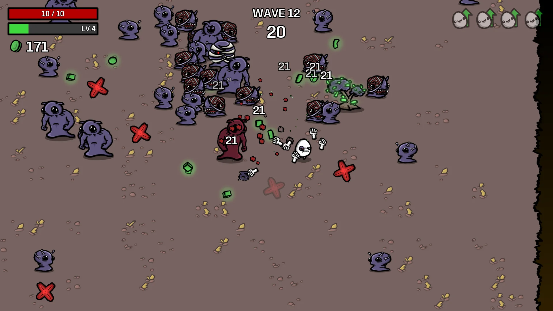 Brotato player and enemies in an official arena gameplay screenshot