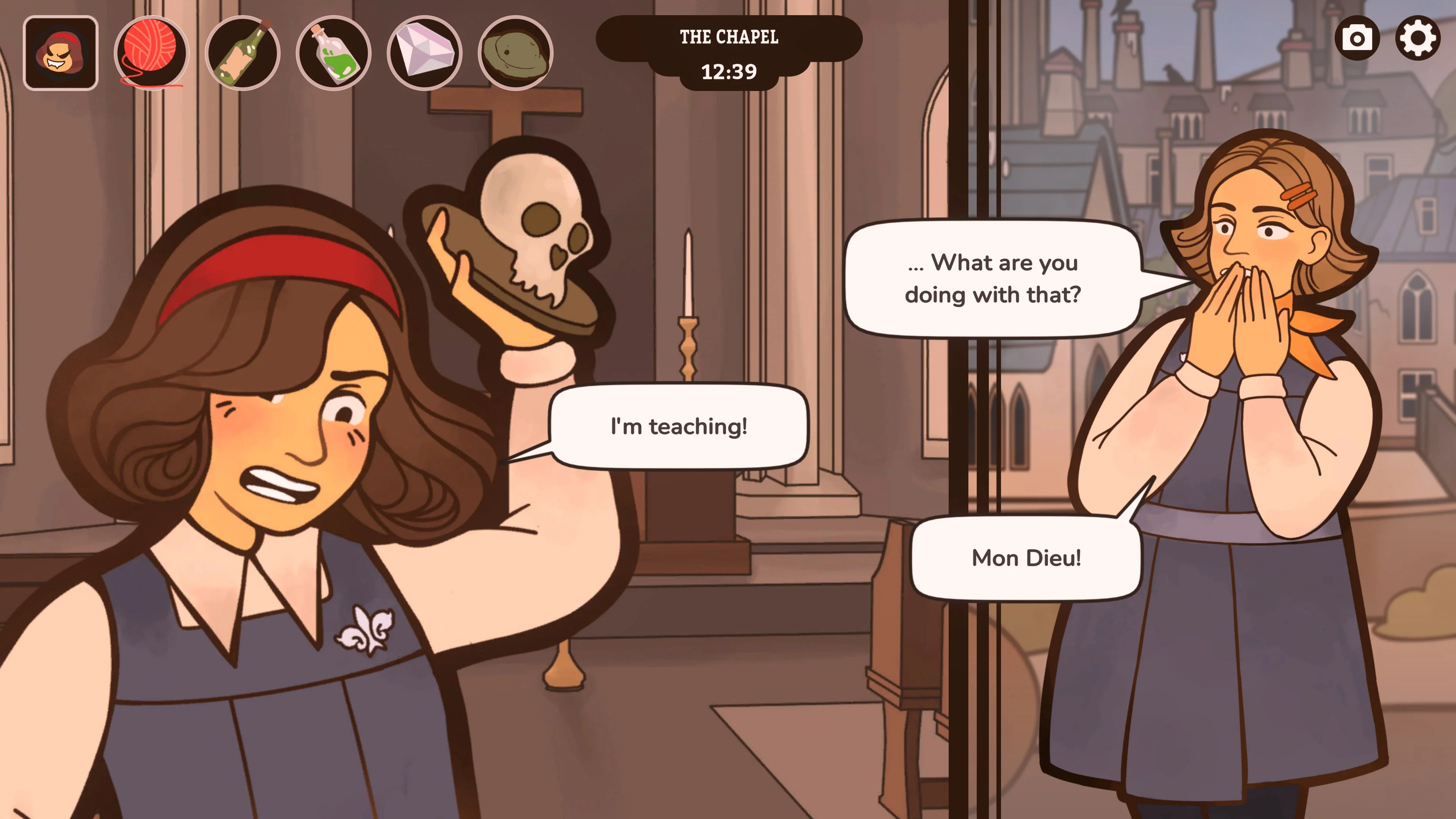 Verity speaking with another pupil in an official Expelled! screenshot