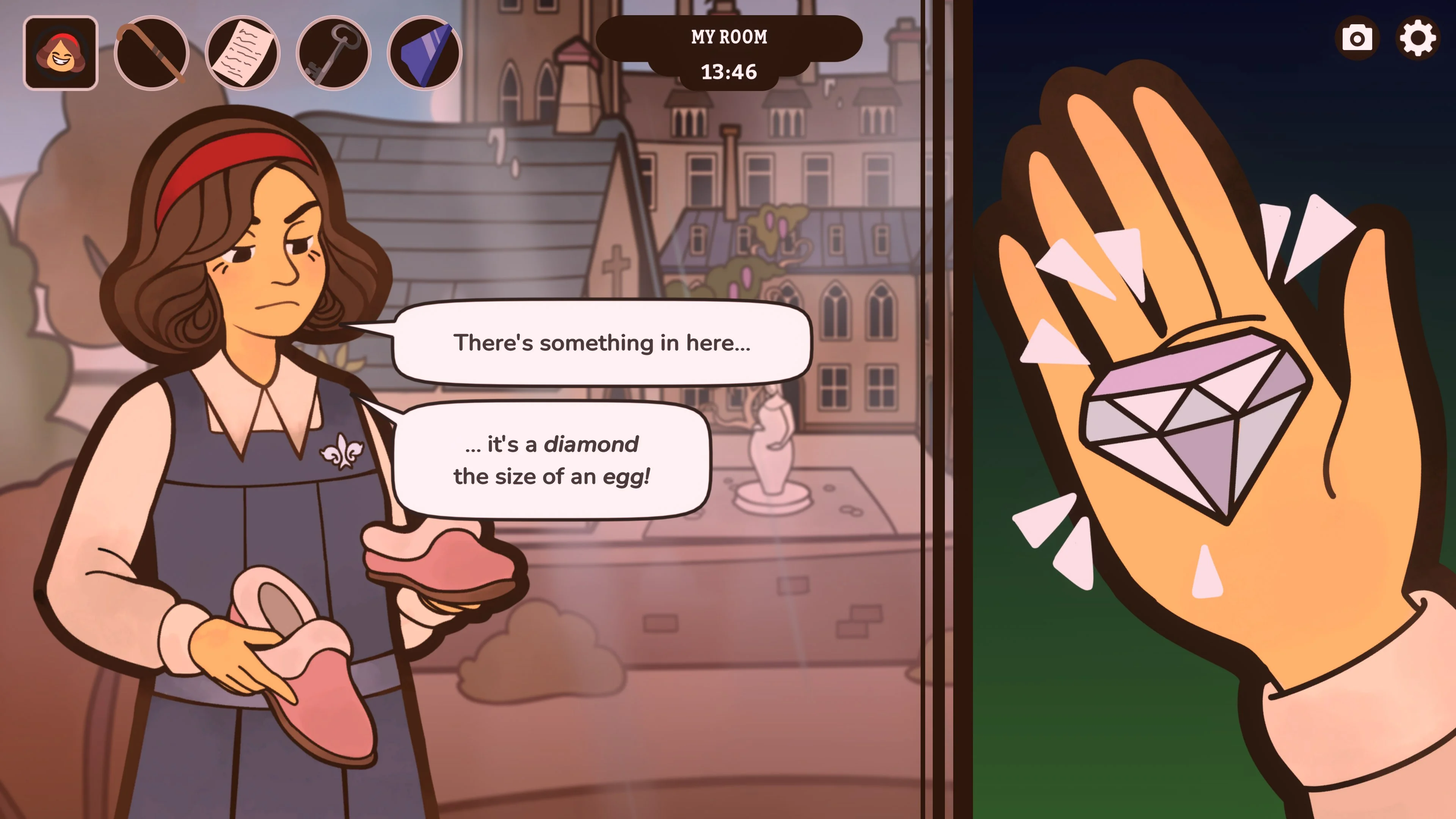 Verity displays a diamond in an official Expelled! conversation screenshot