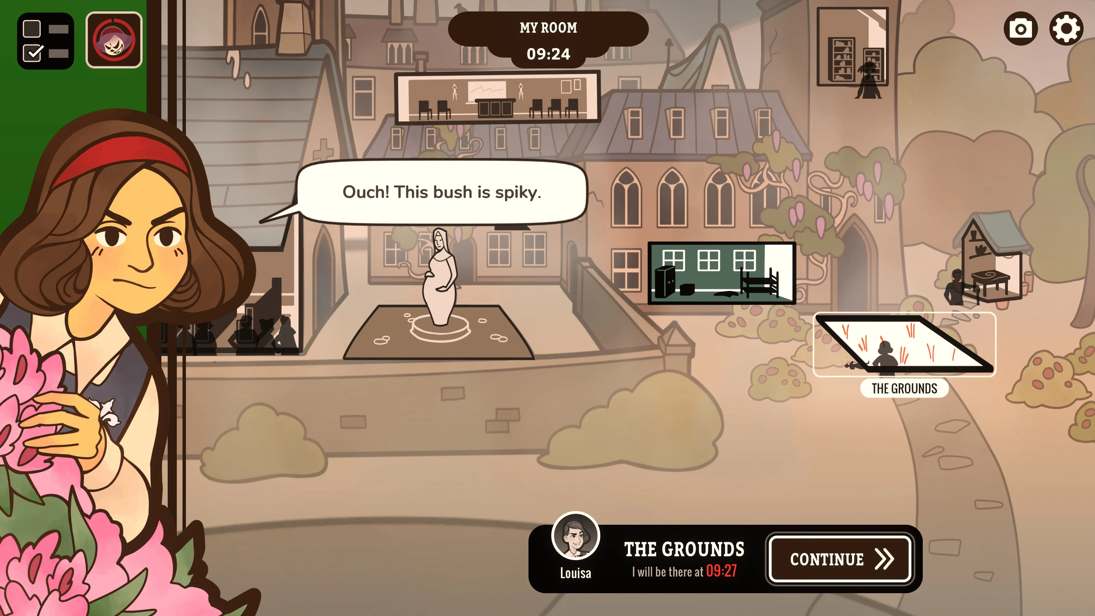 Expelled! school grounds interface with Verity and a location overview