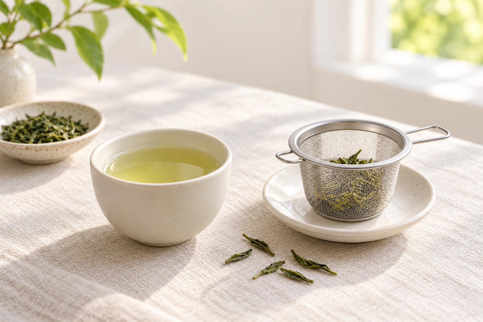 A removable mesh basket resting outside a cup, illustrating a different filter arrangement.