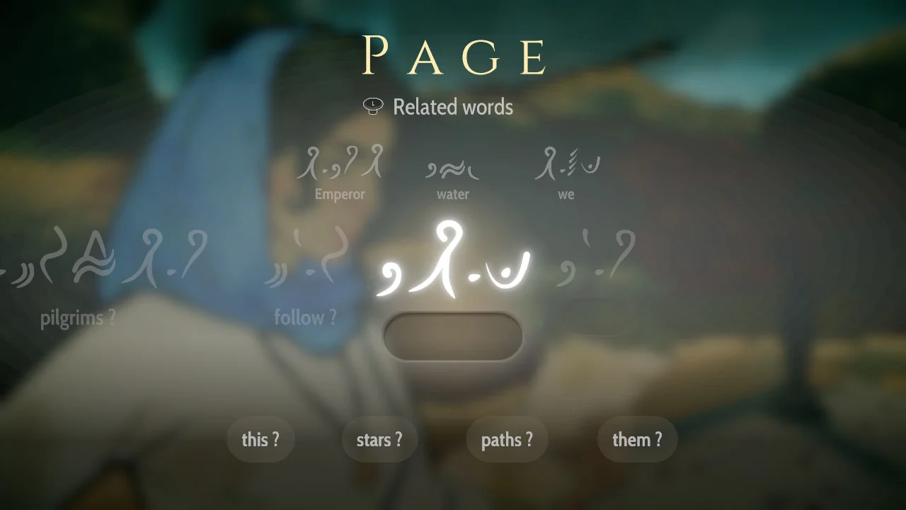 Heaven’s Vault translation interface displaying related words and candidate meanings