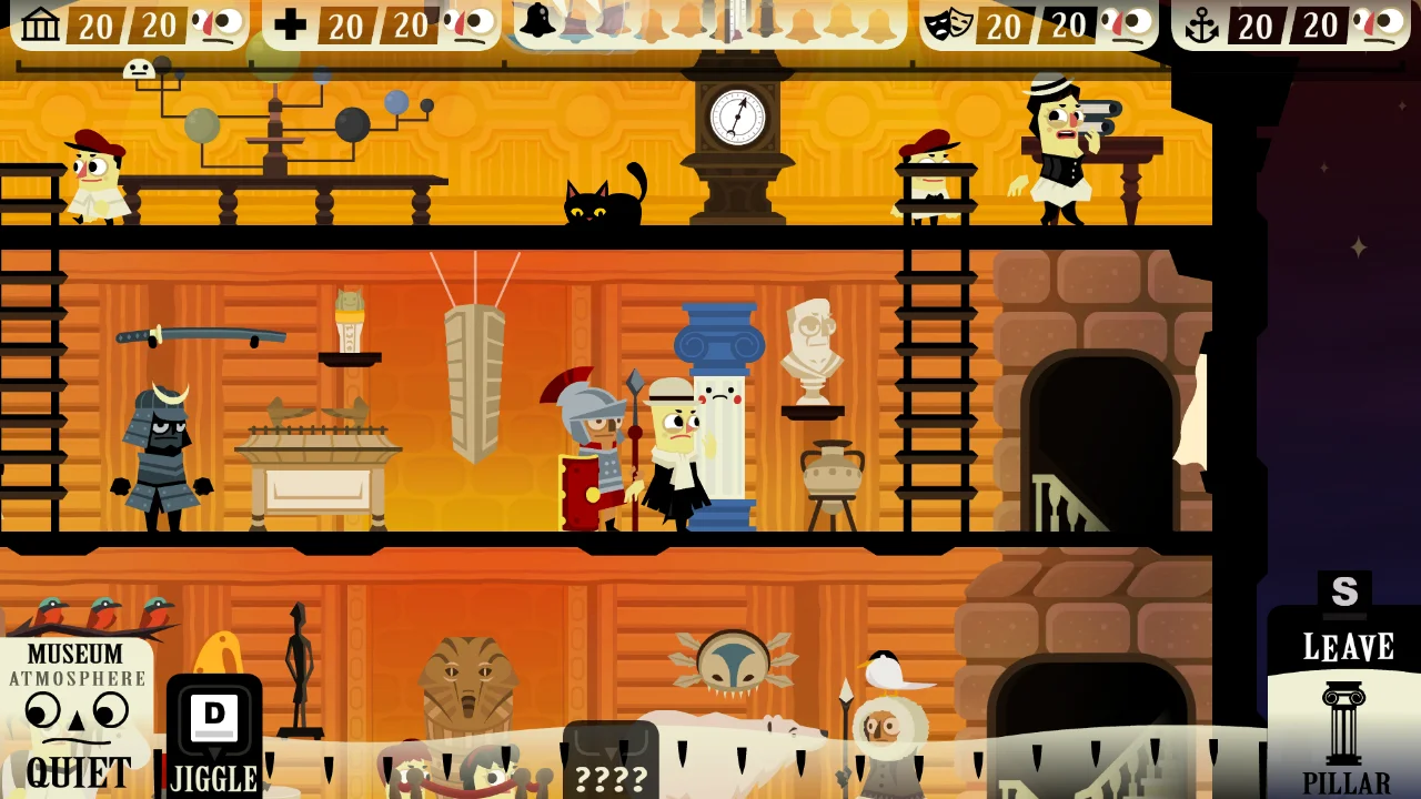 Museum rooms with display cases and a dinosaur skeleton in Haunt the House Terrortown