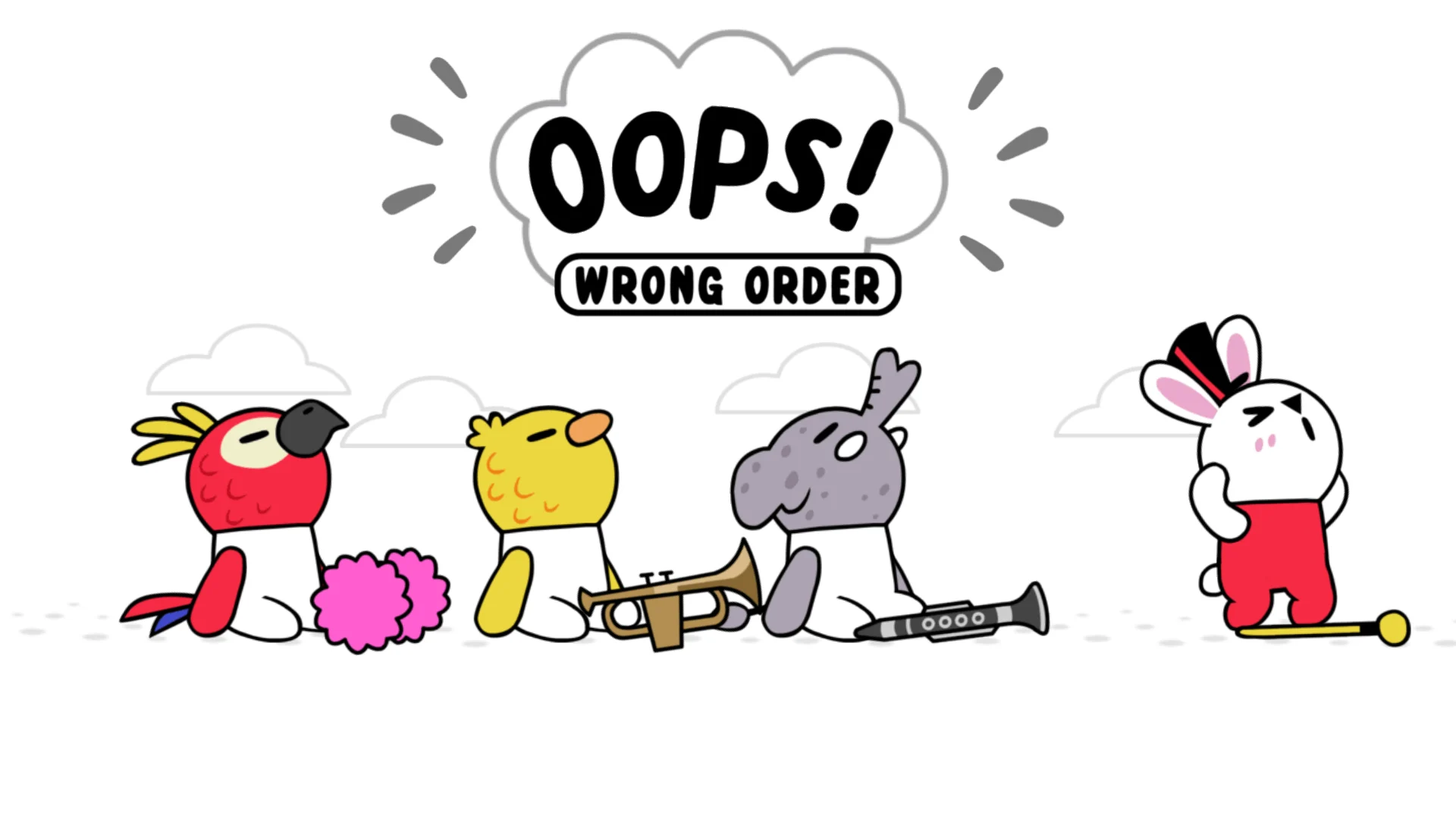 Marching Order displays Oops Wrong Order with the band stopped
