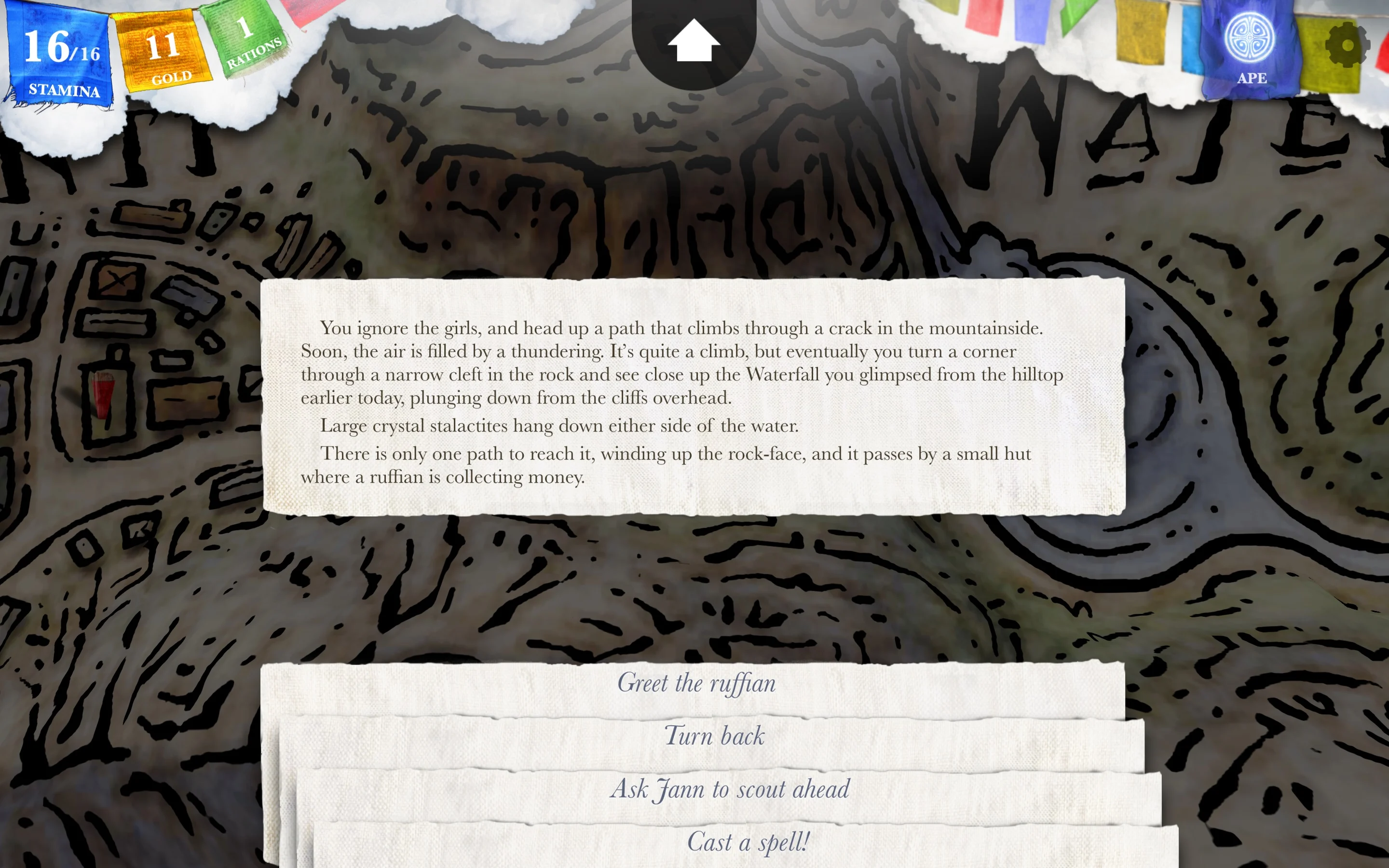 A Sorcery narrative passage offers several responses including casting a spell