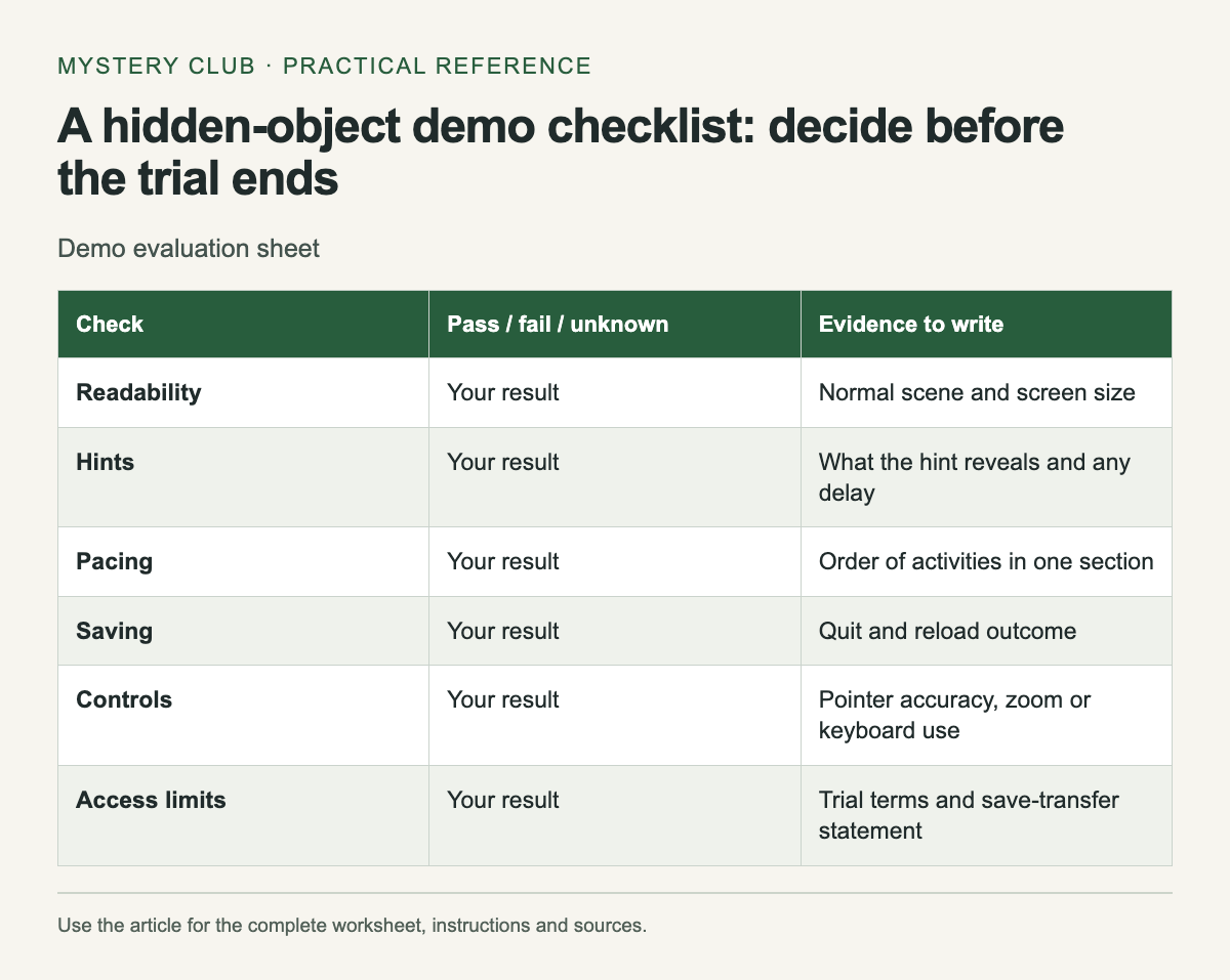 Demo evaluation sheet. The complete instructions and accessible tool follow in the article.