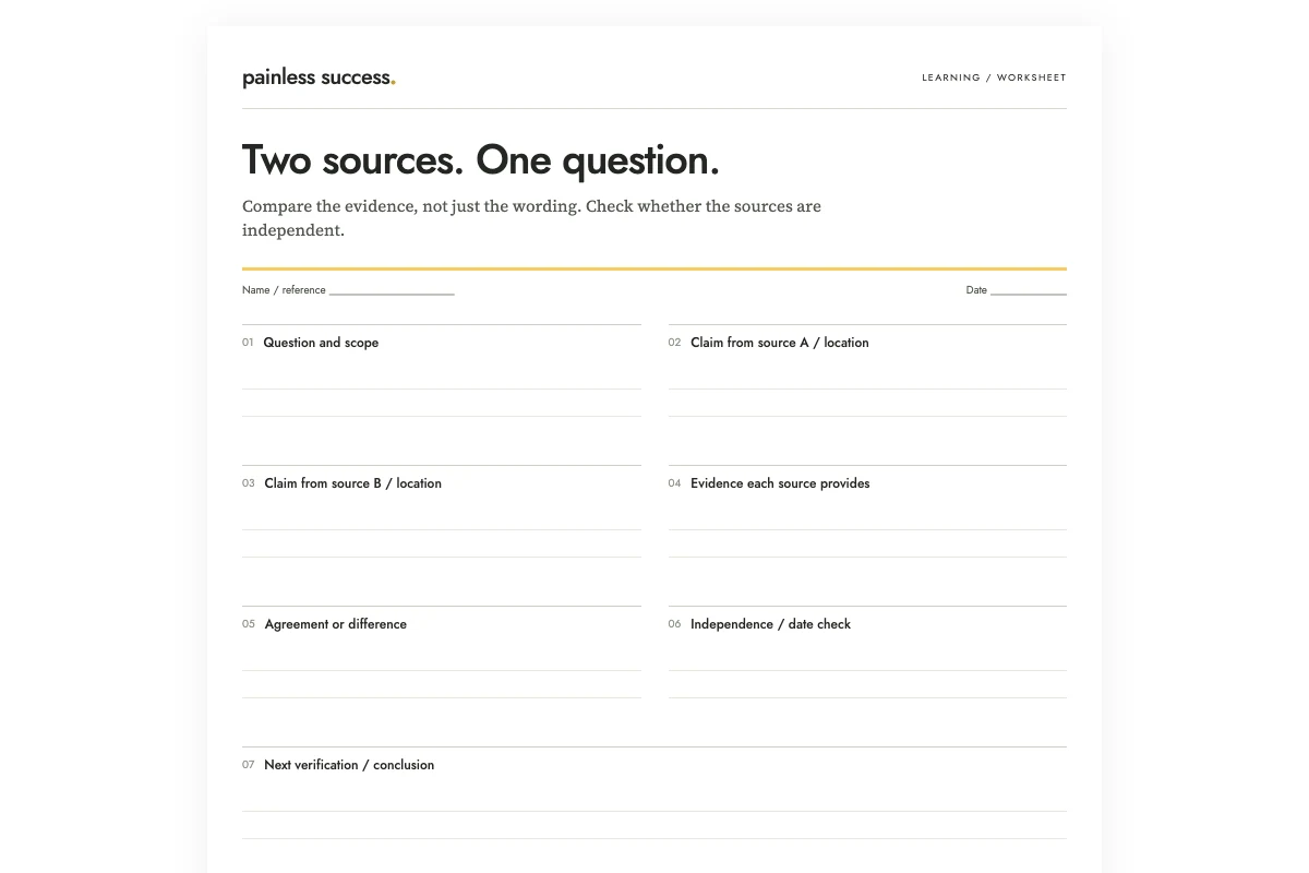 Compare two informational sources with a claims-and-evidence table — worksheet preview