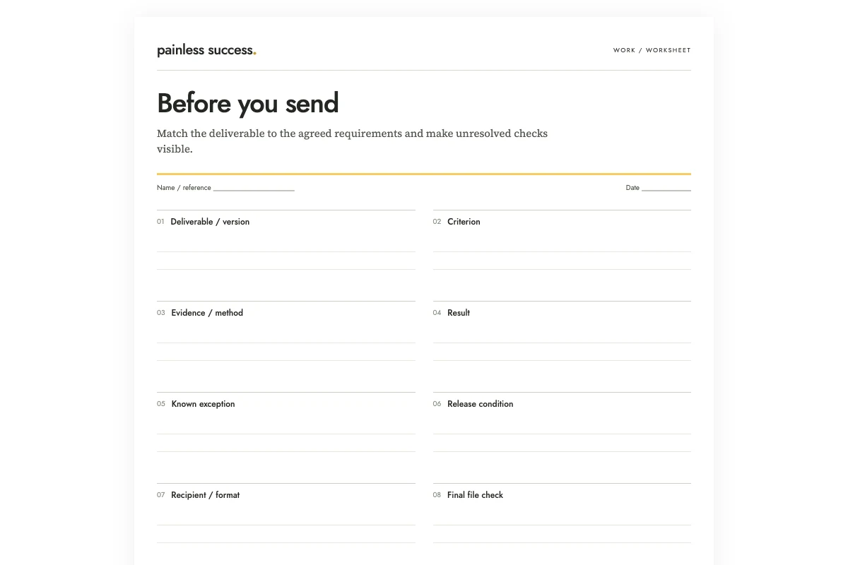 A deliverable acceptance checklist to use before sending files — worksheet preview