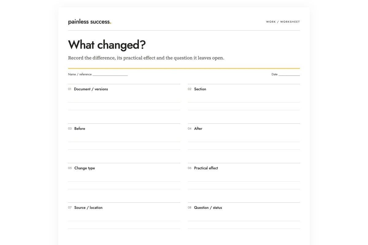 Compare document versions and record the changes that matter — worksheet preview