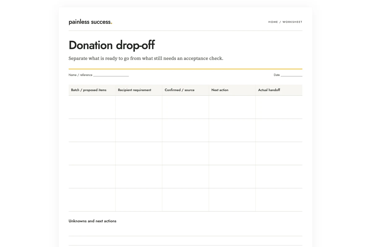 Prepare a donation drop-off without guessing what will be accepted — worksheet preview