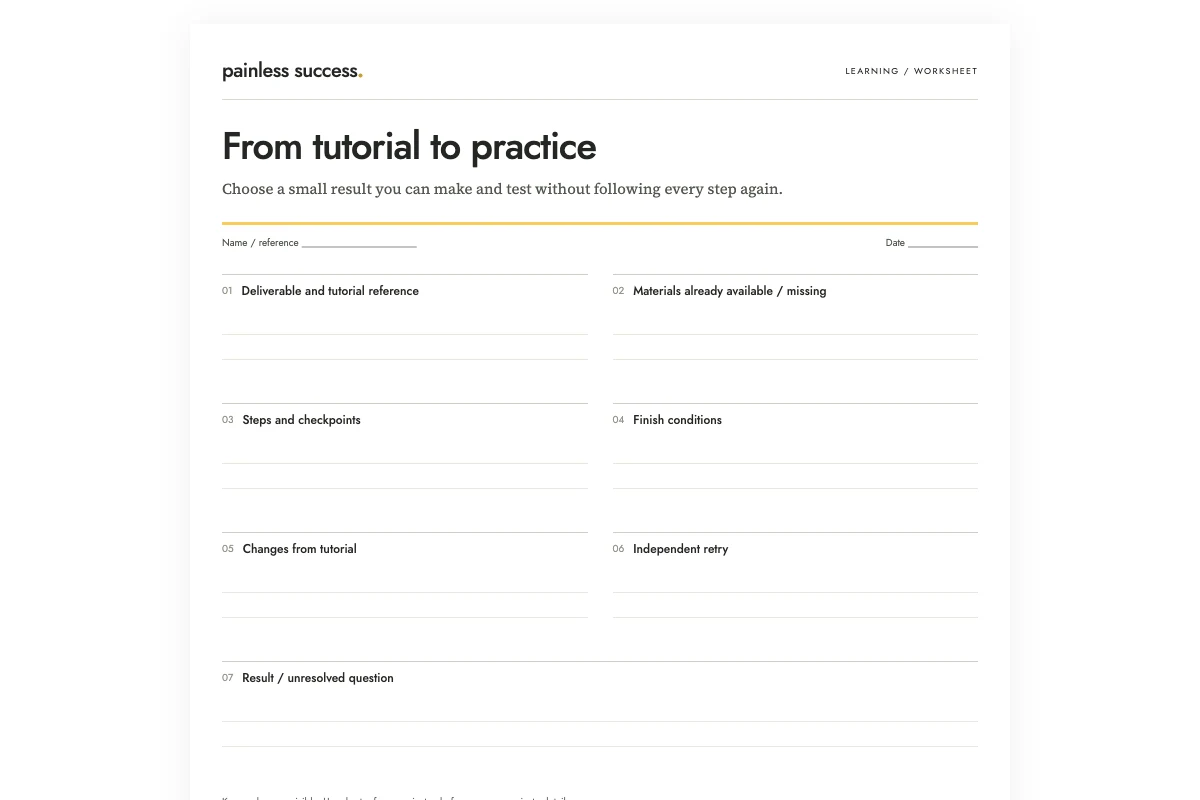 Turn a tutorial into a small practice project you can finish — worksheet preview